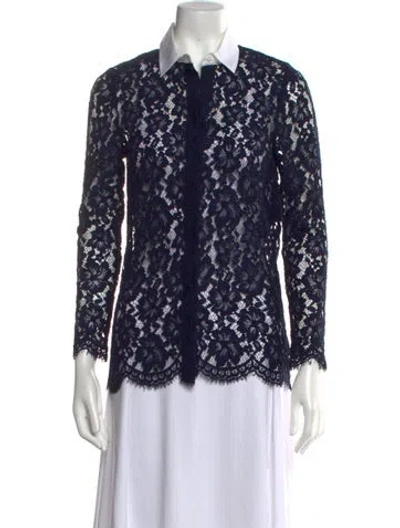 Pre-owned Sandro Lace Pattern Long Sleeve Blouse In Blue