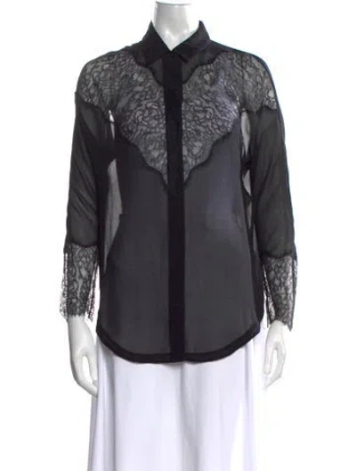 Pre-owned Sandro Lace Pattern Long Sleeve Blouse W/ Tags In Black