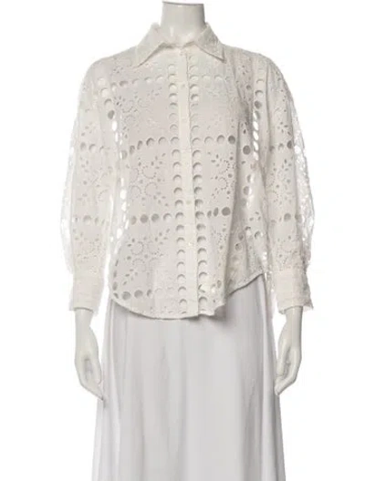 Pre-owned Sandro Lace Pattern Long Sleeve Top In White