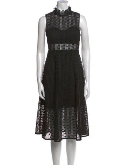 Pre-owned Sandro Lace Pattern Midi Length Dress In Black