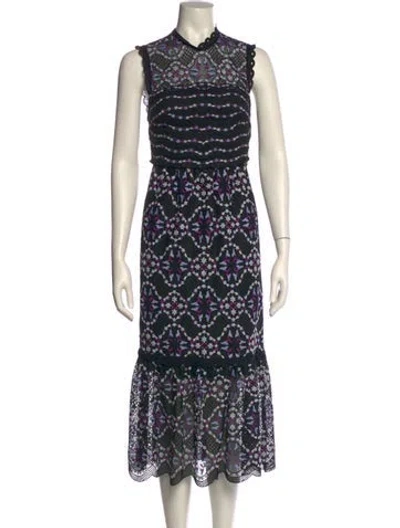 Pre-owned Sandro Lace Pattern Midi Length Dress In Black