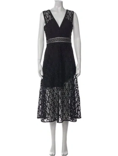 Pre-owned Sandro Lace Pattern Midi Length Dress In Black