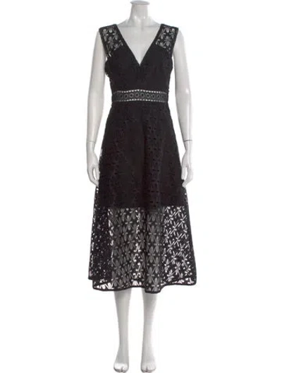 Pre-owned Sandro Lace Pattern Midi Length Dress In Black