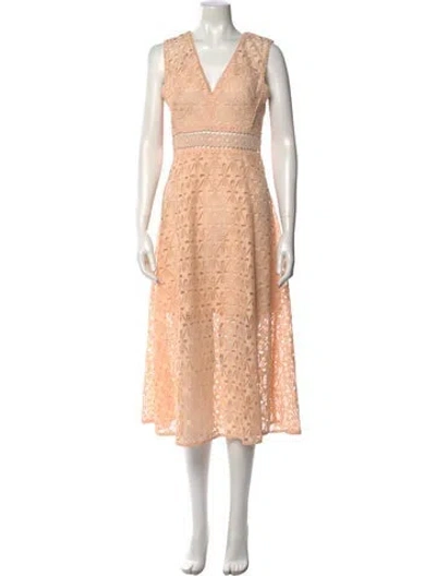 Pre-owned Sandro Lace Pattern Midi Length Dress In Orange