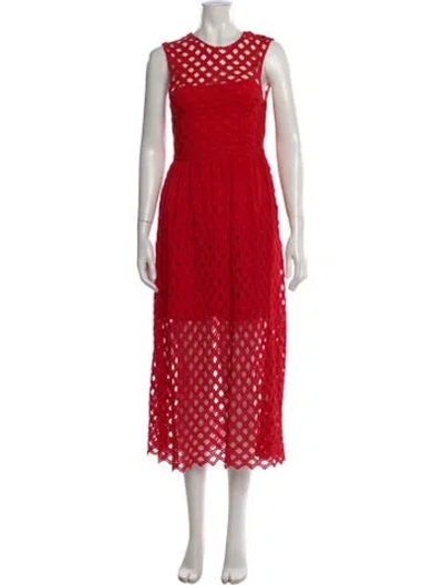 Pre-owned Sandro Lace Pattern Midi Length Dress In Red