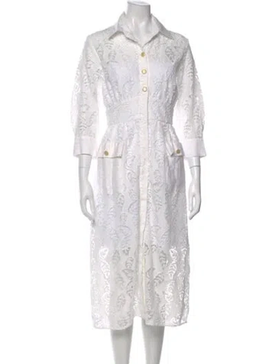 Pre-owned Sandro Lace Pattern Midi Length Dress In White