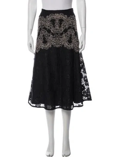 Pre-owned Sandro Lace Pattern Midi Length Skirt In Black