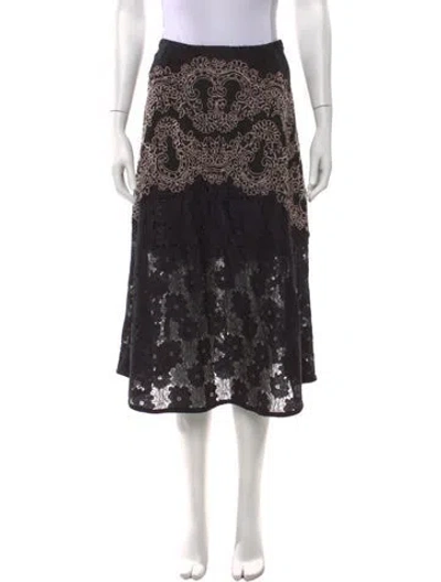 Pre-owned Sandro Lace Pattern Midi Length Skirt In Black