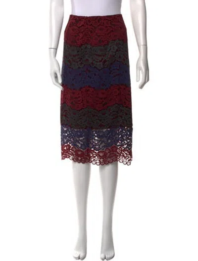 Pre-owned Sandro Lace Pattern Midi Length Skirt In Burgundy
