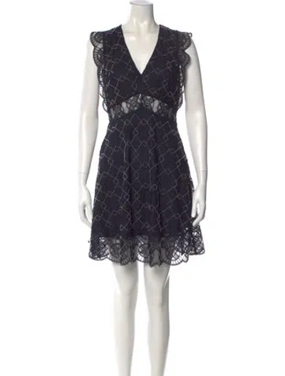 Pre-owned Sandro Lace Pattern Mini Dress In Blue