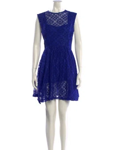 Pre-owned Sandro Lace Pattern Mini Dress In Blue