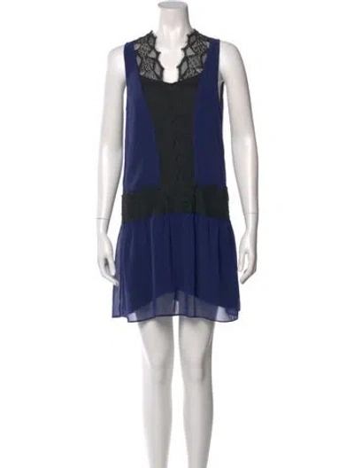 Pre-owned Sandro Lace Pattern Mini Dress In Blue
