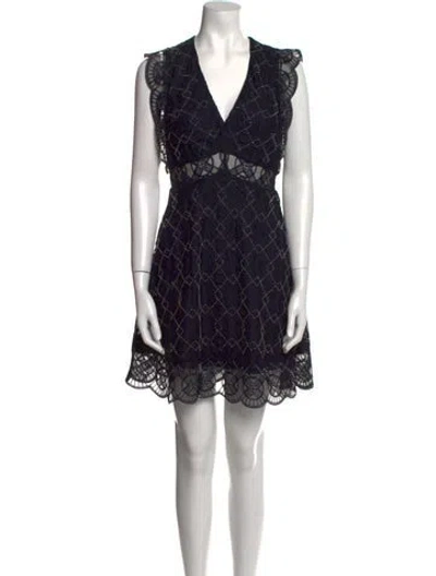 Pre-owned Sandro Lace Pattern Mini Dress In Blue