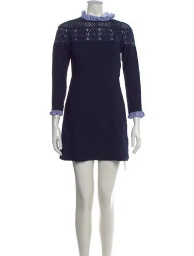 Pre-owned Sandro Lace Pattern Mini Dress In Blue