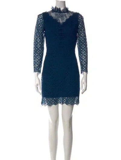 Pre-owned Sandro Lace Pattern Mini Dress In Blue