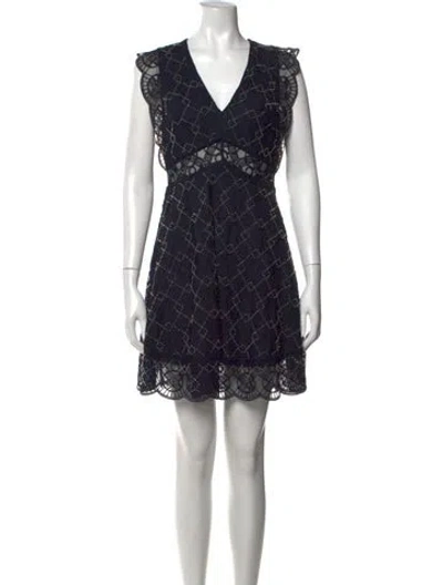 Pre-owned Sandro Lace Pattern Mini Dress In Blue