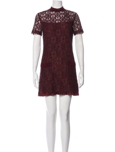 Pre-owned Sandro Lace Pattern Mini Dress In Burgundy