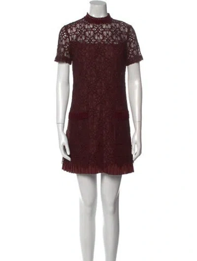 Pre-owned Sandro Lace Pattern Mini Dress In Burgundy
