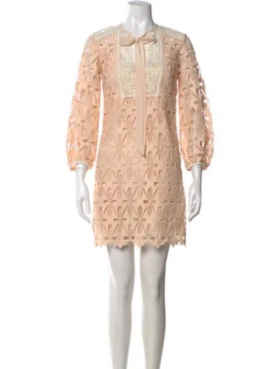 Pre-owned Sandro Lace Pattern Mini Dress In Neutral