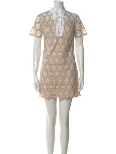 Pre-owned Sandro Lace Pattern Mini Dress In Neutral