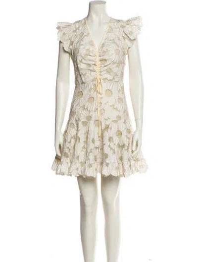 Pre-owned Sandro Lace Pattern Mini Dress In White