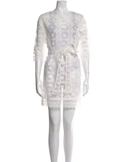 Pre-owned Sandro Lace Pattern Mini Dress In White
