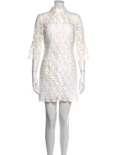 Pre-owned Sandro Lace Pattern Mini Dress In White