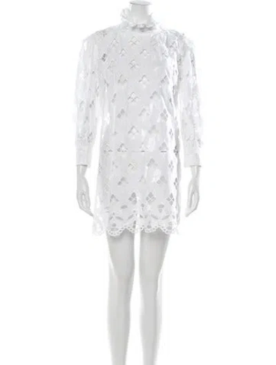 Pre-owned Sandro Lace Pattern Mini Dress In White