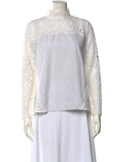 Pre-owned Sandro Lace Pattern Mock Neck Blouse In Neutral