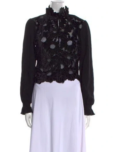 Pre-owned Sandro Lace Pattern Mock Neck Crop Top W/ Tags In Black