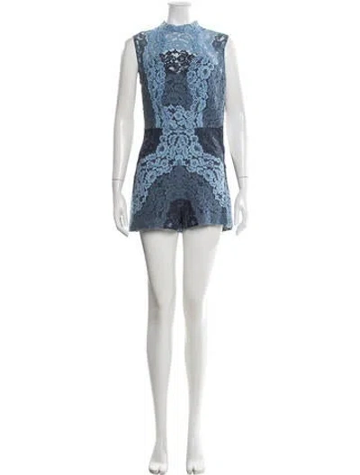 Pre-owned Sandro Lace Pattern Mock Neck Romper In Blue