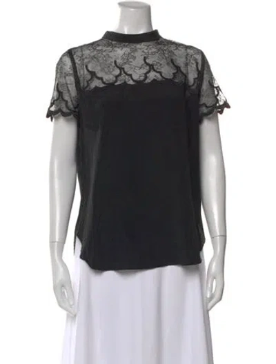 Pre-owned Sandro Lace Pattern Mock Neck Top In Black