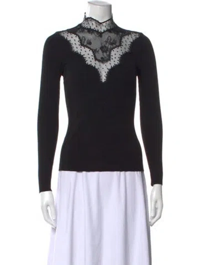 Pre-owned Sandro Lace Pattern Mock Neck Top In Black