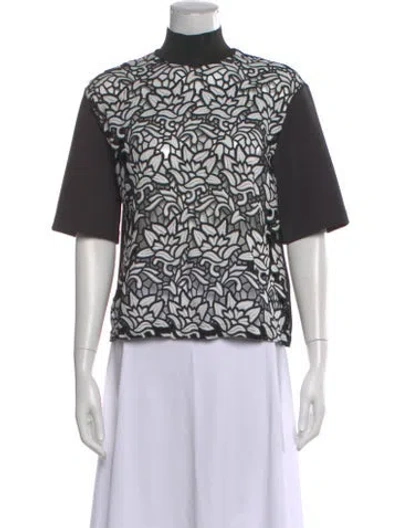 Pre-owned Sandro Lace Pattern Mock Neck Top In Multi
