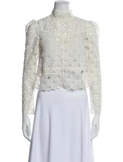 Pre-owned Sandro Lace Pattern Mock Neck Top In White