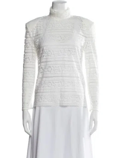 Pre-owned Sandro Lace Pattern Mock Neck Top In White