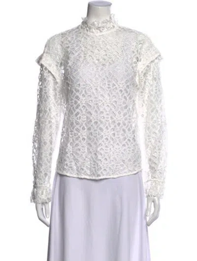 Pre-owned Sandro Lace Pattern Mock Neck Top In White