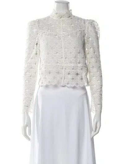 Pre-owned Sandro Lace Pattern Mock Neck Top In White