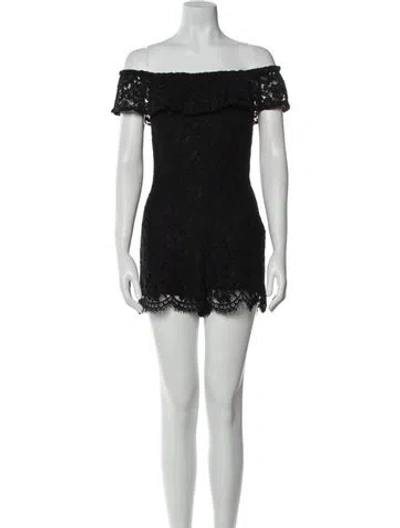Pre-owned Sandro Lace Pattern Off-the-shoulder Romper In Black