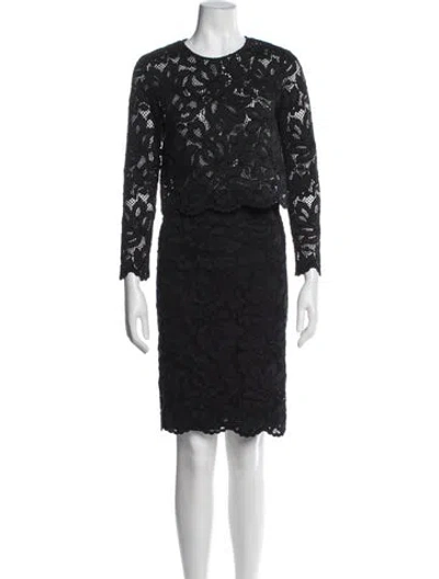 Pre-owned Sandro Lace Pattern Scalloped Accent Skirt Set In Blue