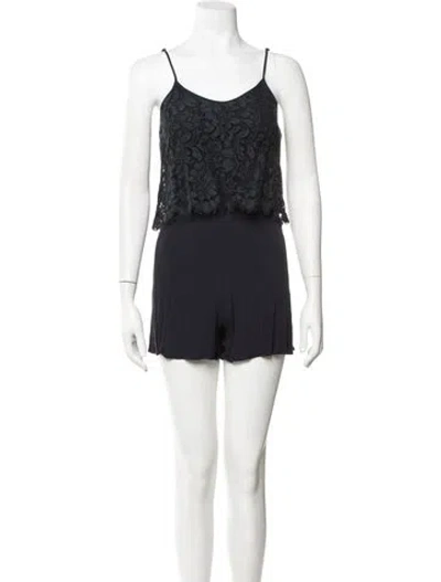 Pre-owned Sandro Lace Pattern Scoop Neck Romper In Blue