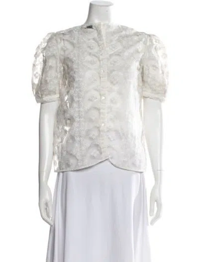 Pre-owned Sandro Lace Pattern Short Sleeve Blouse In White