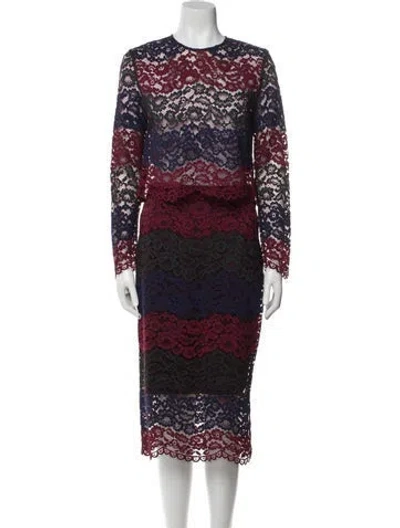 Pre-owned Sandro Lace Pattern Skirt Set In Blue/burgundy