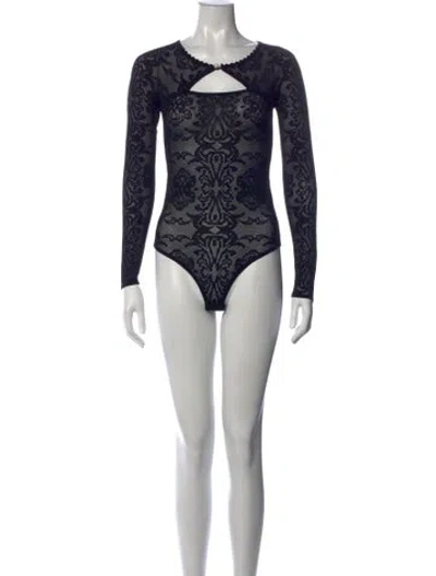 Pre-owned Sandro Lace Pattern Square Neckline Bodysuit In Blue