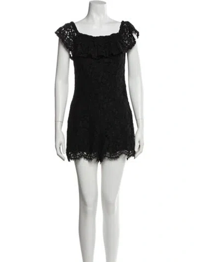 Pre-owned Sandro Lace Pattern Square Neckline Romper In Black