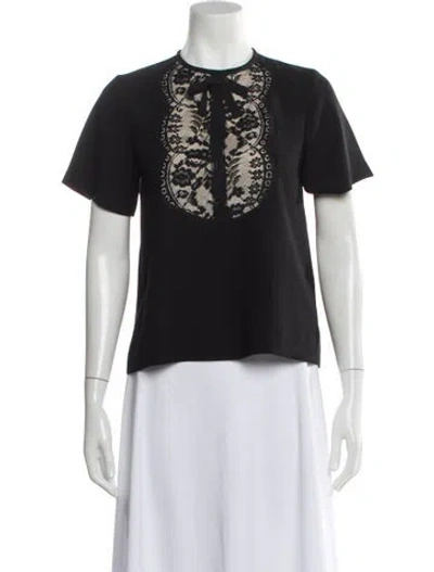 Pre-owned Sandro Lace Pattern Tie Neck Blouse In Black