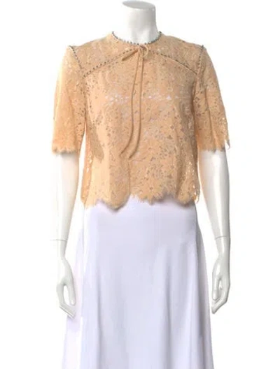 Pre-owned Sandro Lace Pattern Tie Neck Blouse In Neutral