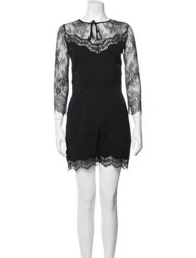 Pre-owned Sandro Lace Pattern Tie Neck Romper In Black