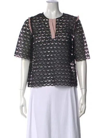 Pre-owned Sandro Lace Pattern V-neck Blouse In Black