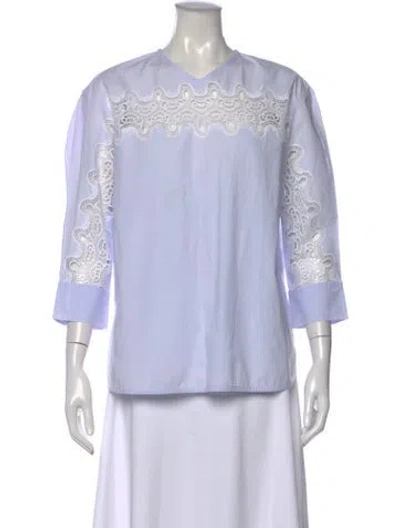 Pre-owned Sandro Lace Pattern V-neck Blouse In Blue